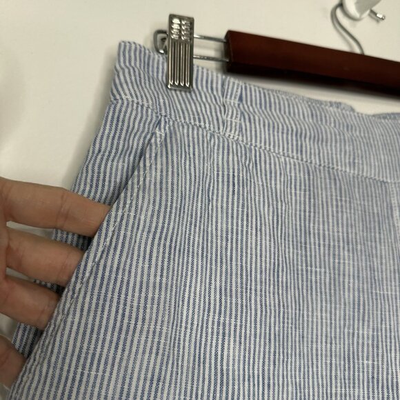 Tahari Pull on Pants Size S Wide Leg 100% Linen Cropped Blue White Stripe - Picture 3 of 11